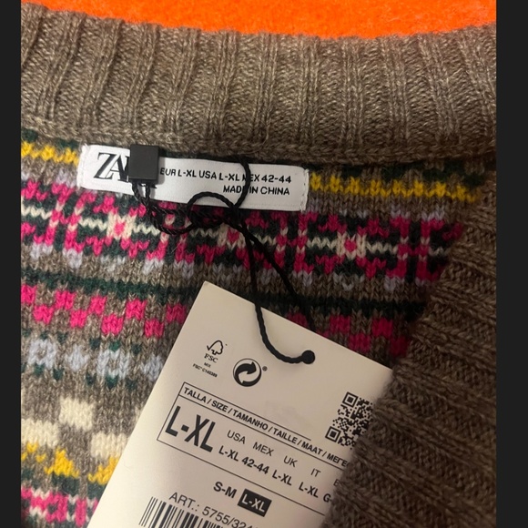 Zara wool blend rustic multicolored whimsical jacquard V-neck sweater vest NWT - Picture 6 of 9